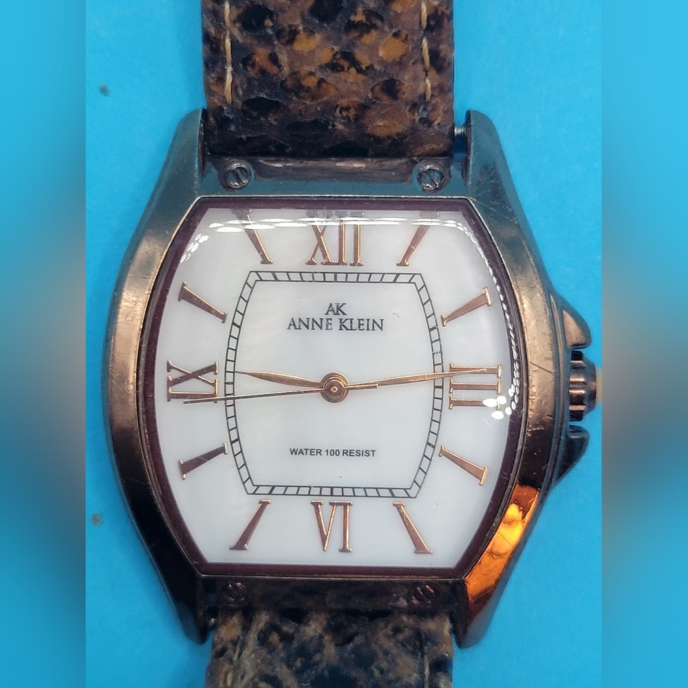 Anne Klein Copper Watch with Textured Tortoise Brown Strap
